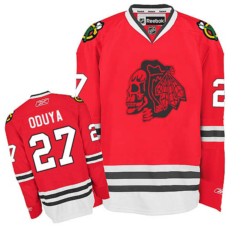 Youth Johnny Oduya Chicago Blackhawks #27 Red Skull Ice Hockey Jersey