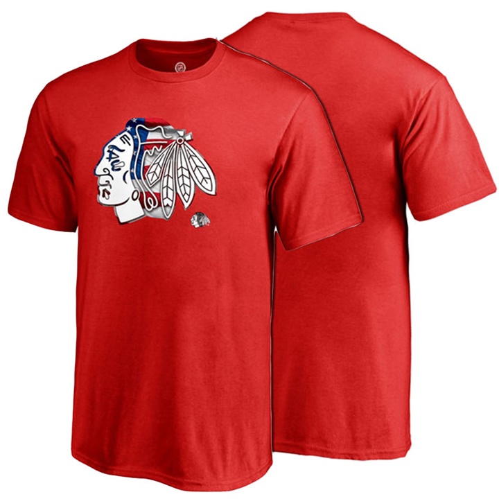 Youth Chicago Blackhawks Red USA Banner Wave Crew Neck T-shirt