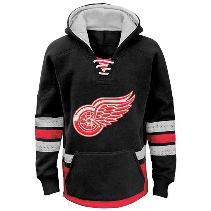 Youth NHL Red Wings Black Throwback Pullover Hoodie