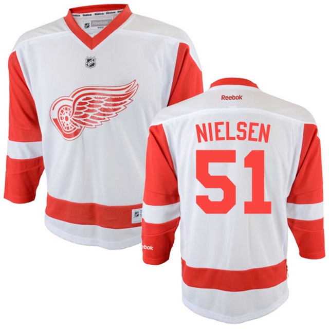 Youth Red Wings Frans Nielsen #51 White Premier Away Jersey