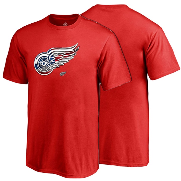 Youth Detroit Red Wings Red USA Banner Wave Crew Neck T-shirt