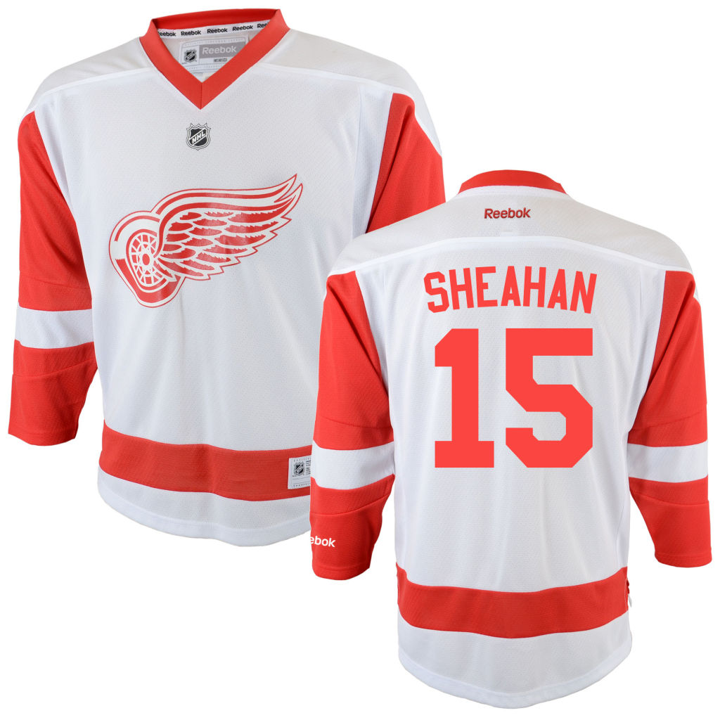 Youth Red Wings Riley Sheahan White Premier Away Jersey