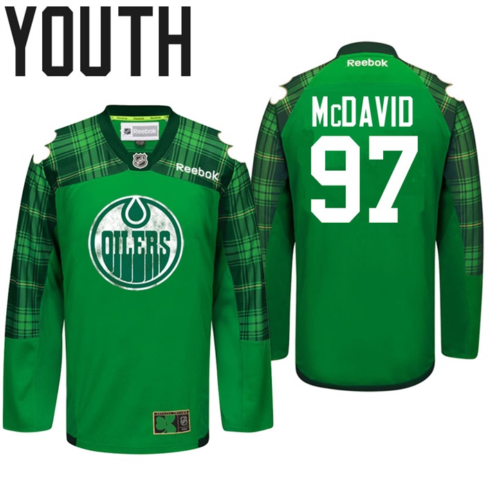 Youth Oilers Connor McDavid #97 Green Celebrate St. Patrick Day Jersey