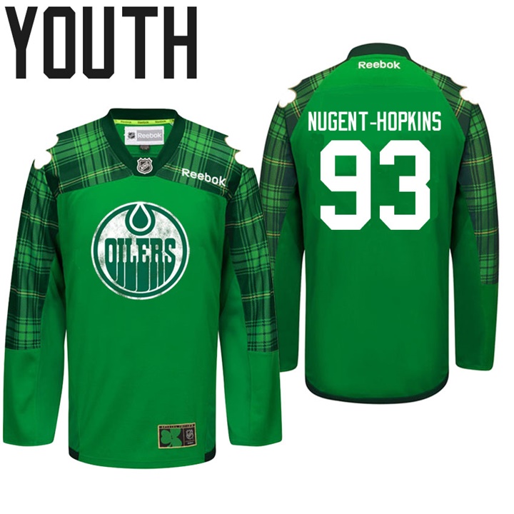 Youth Oilers Ryan Nugent-Hopkins #93 Green Celebrate St. Patrick Day Jersey