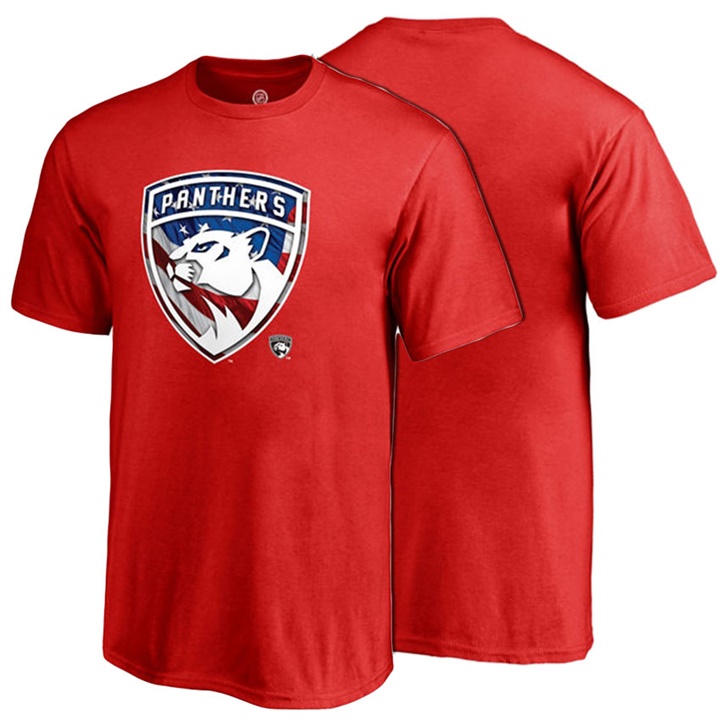 Youth Florida Panthers Red USA Banner Wave Crew Neck T-shirt