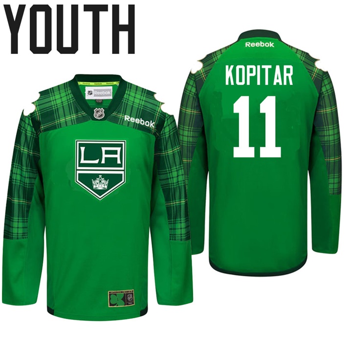 Youth Kings Anze Kopitar #11 Green Celebrate St. Patrick Day Jersey