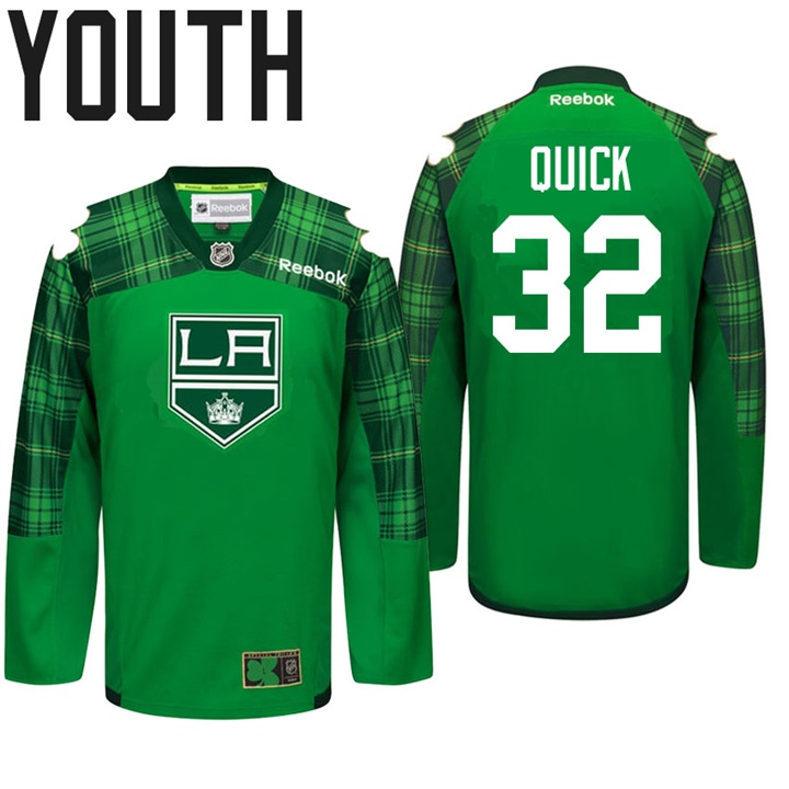 Youth Kings Jonathan Quick #32 Green Celebrate St. Patrick Day Jersey