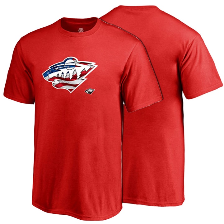 Youth Minnesota Wild Red USA Banner Wave Crew Neck T-shirt