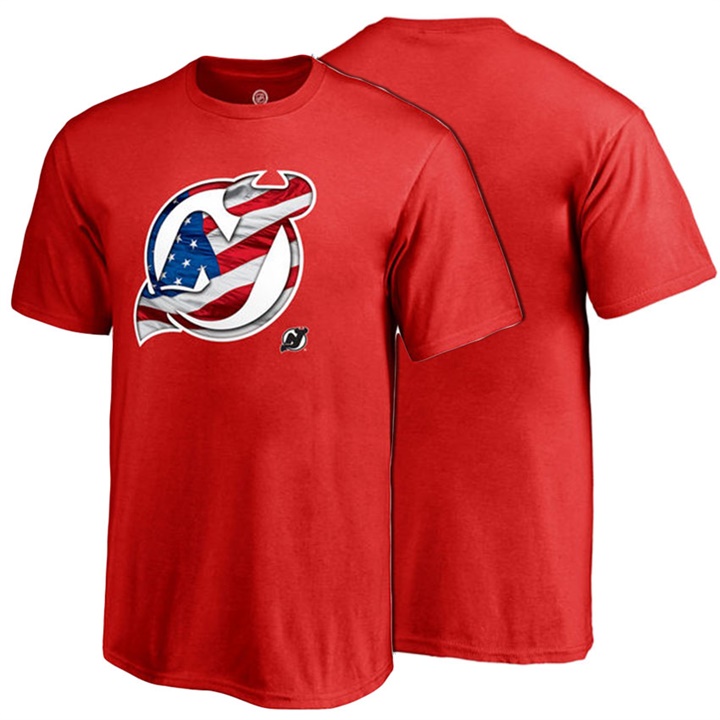 Youth New Jersey Devils Red USA Banner Wave Crew Neck T-shirt