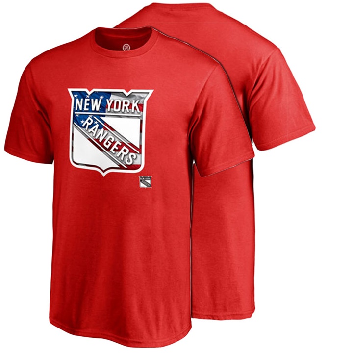 Youth New York Rangers Red USA Banner Wave Crew Neck T-shirt