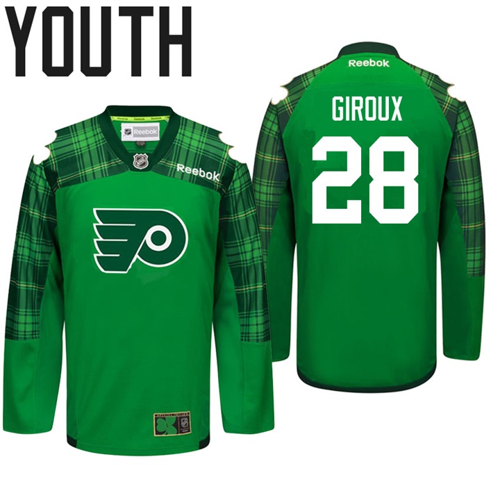 Youth Flyers Claude Giroux #28 Green Celebrate St. Patrick Day Jersey