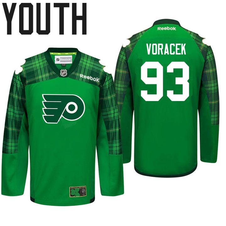 Youth Flyers Jakub Voracek #93 Green Celebrate St. Patrick Day Jersey