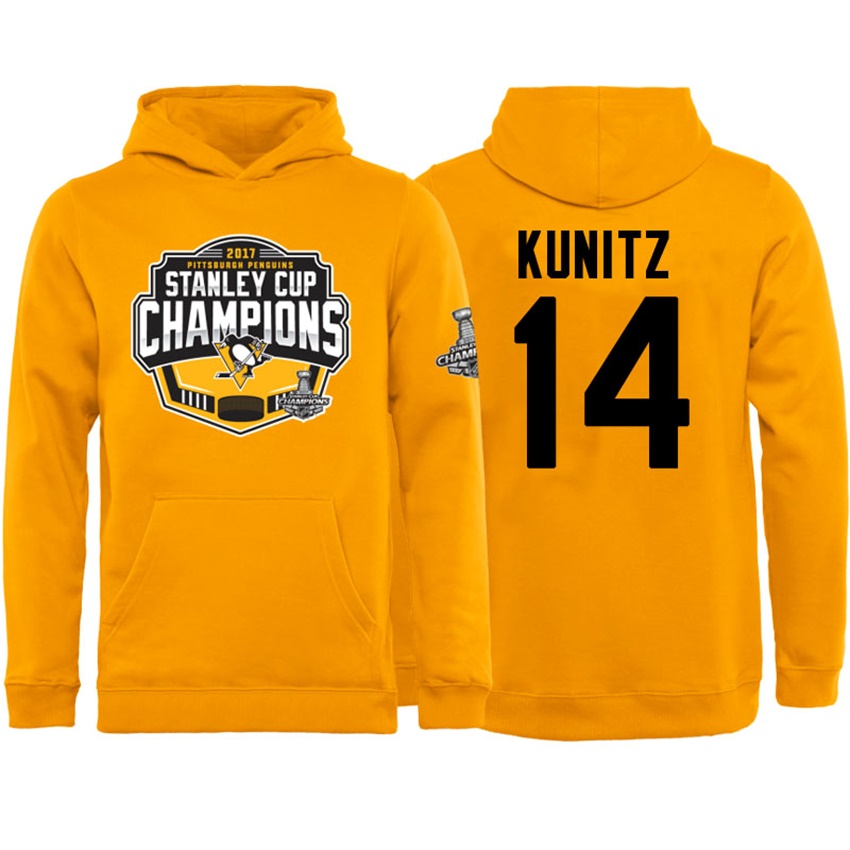 NHL Youth Pittsburgh Penguins Chris Kunitz #14 Gold 2017 Stanley Cup Champs Pullover Hoodie