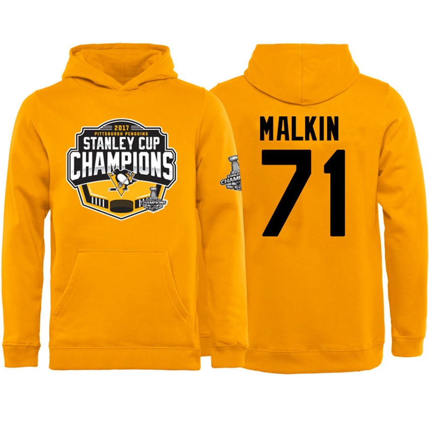 NHL Youth Pittsburgh Penguins Evgeni Malkin #71 Gold 2017 Stanley Cup Champs Pullover Hoodie