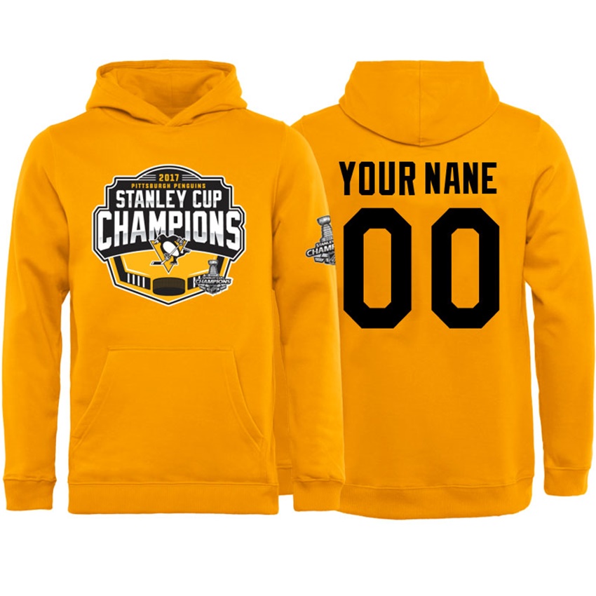 NHL Youth Pittsburgh Penguins #00 Gold 2017 Stanley Cup Champions Customized Hoodie