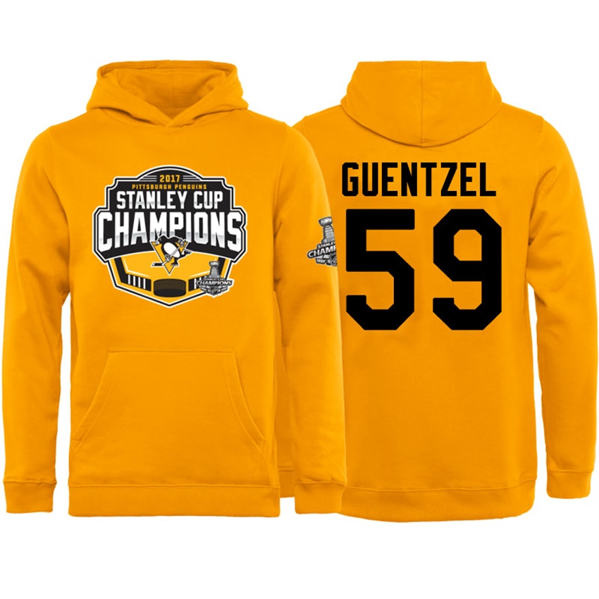 NHL Youth Pittsburgh Penguins Jake Guentzel #59 Gold 2017 Stanley Cup Champs Pullover Hoodie