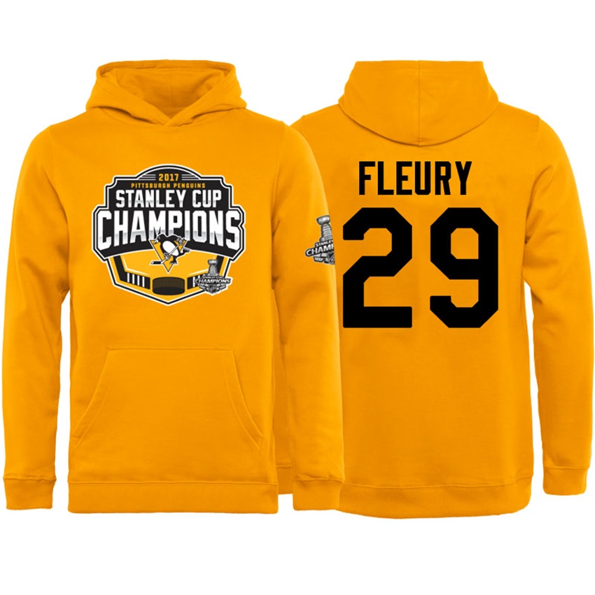 NHL Youth Pittsburgh Penguins Marc-Andre Fleury #29 Gold 2017 Stanley Cup Champs Pullover Hoodie