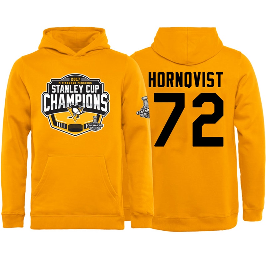 NHL Youth Pittsburgh Penguins Patric Hornqvist #72 Gold 2017 Stanley Cup Champs Pullover Hoodie