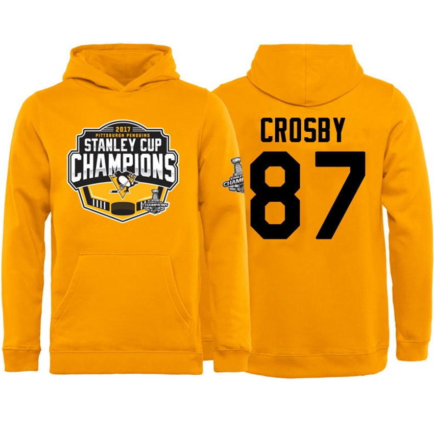 NHL Youth Pittsburgh Penguins Sidney Crosby #87 Gold 2017 Stanley Cup Champs Pullover Hoodie