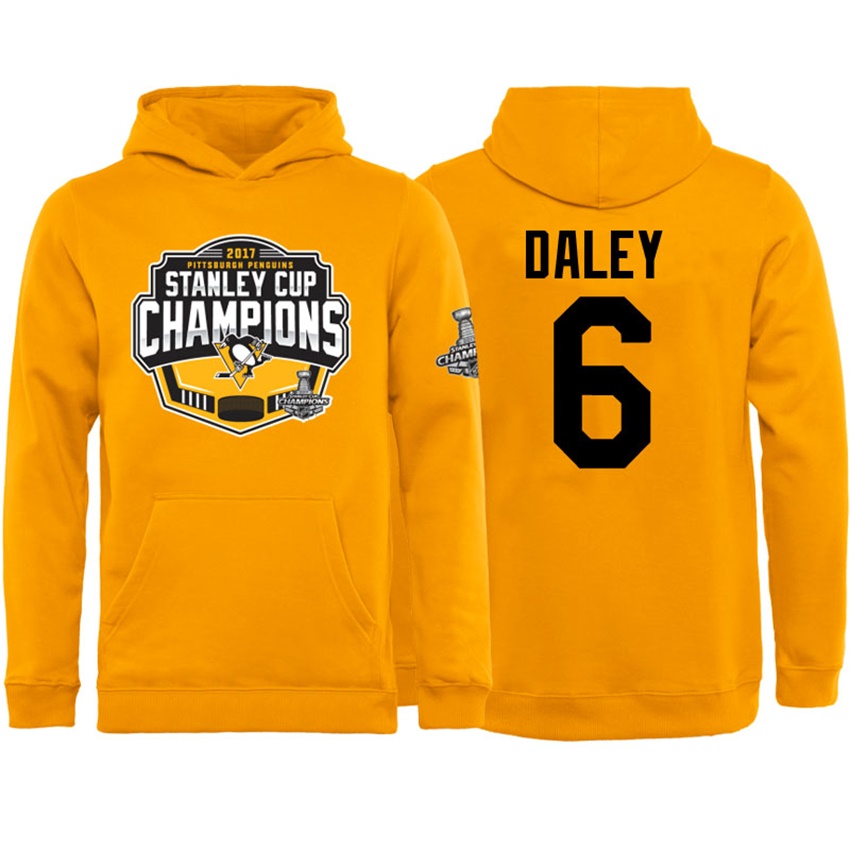 NHL Youth Pittsburgh Penguins Trevor Daley #6 Gold 2017 Stanley Cup Champs Pullover Hoodie