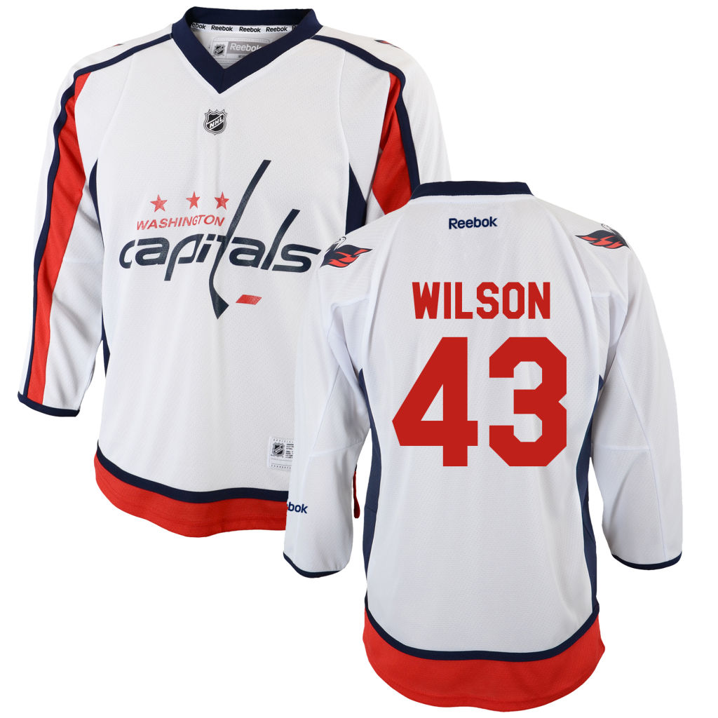 Youth Capitals #43 Tom Wilson White Away Jersey