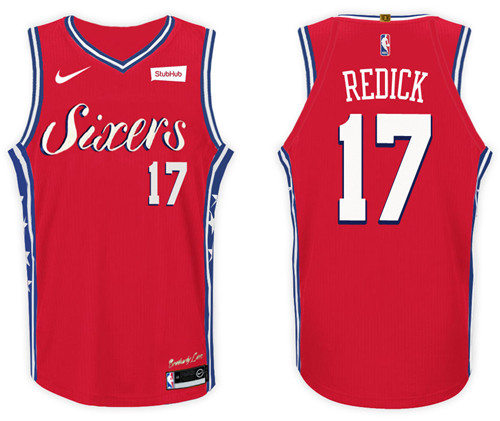 Men 76ers J.J. Redick #17 2017 18 Statement Red Jersey