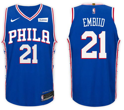 Men 76ers Joel Embiid #21 NBA 2017 18 New Season Royal Jersey