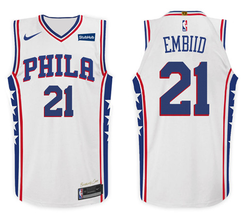 Men 76ers Joel Embiid #21 NBA 2017 18 New Season White Jersey