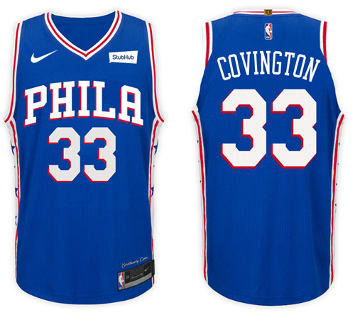 Men 76ers Robert Covington #33 NBA 2017 18 New Season Royal Jersey