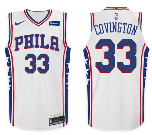 Men 76ers Robert Covington #33 NBA 2017 18 New Season White Jersey