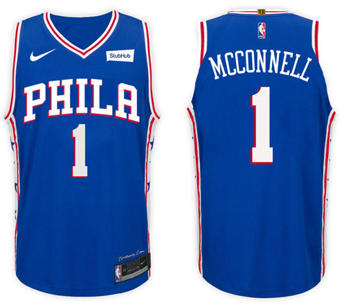 Men 76ers T.J. McConnell #1 NBA 2017 18 New Season Royal Jersey