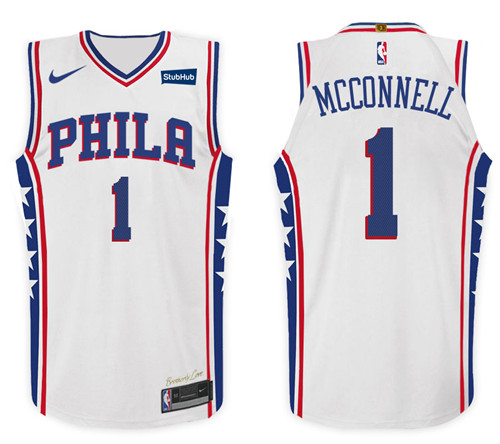 Men 76ers T.J. McConnell #1 NBA 2017 18 New Season White Jersey