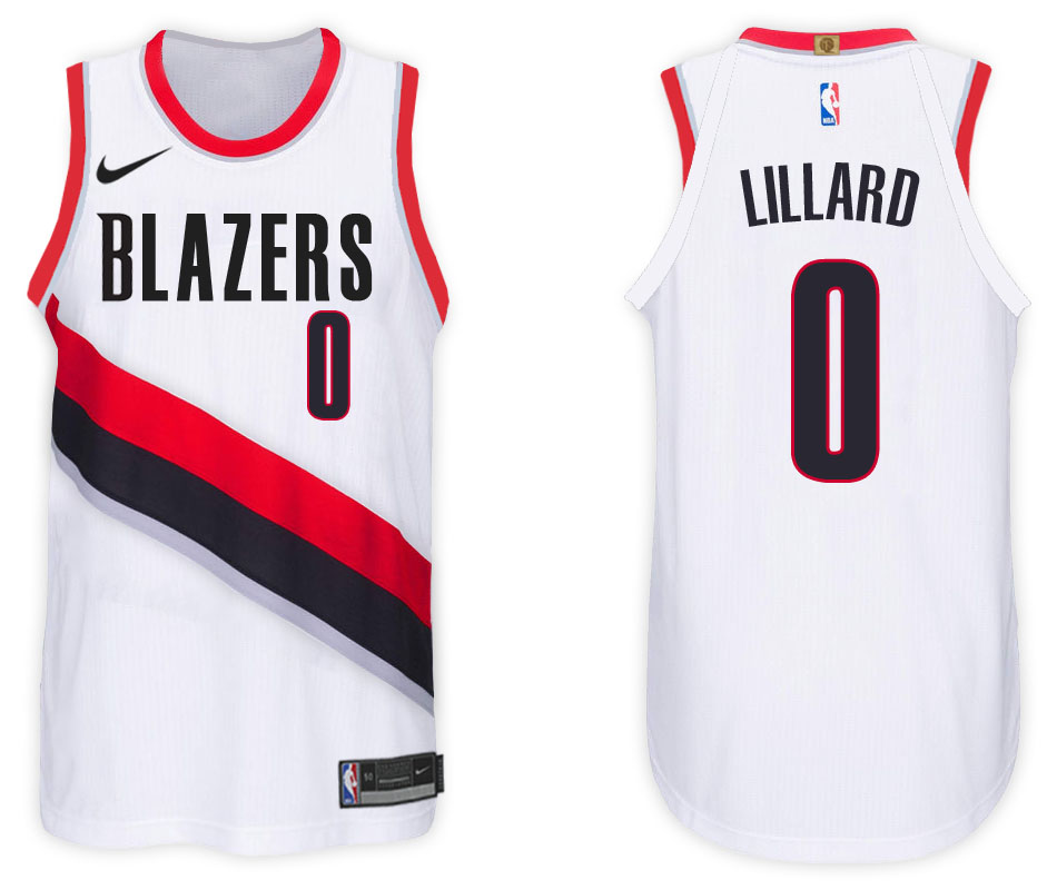 Men Blazers Damian Lillard #0 2017 18 New Season White Jersey