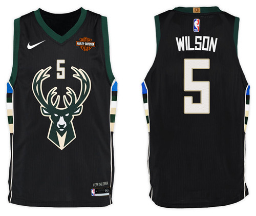 Men Bucks D.J. Wilson #5 2017 18 Statement Black Jersey