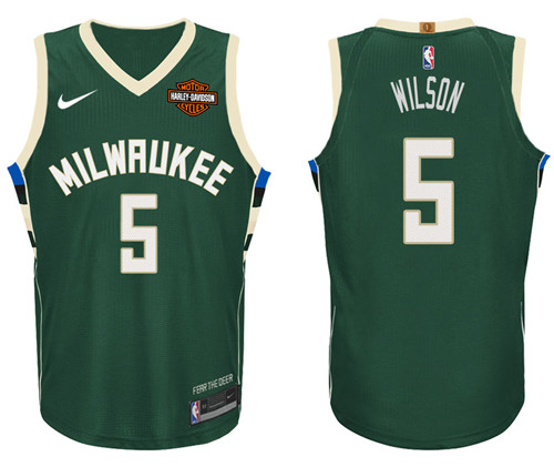 Men Bucks D.J. Wilson #5 NBA 2017 18 New Season Green Jersey