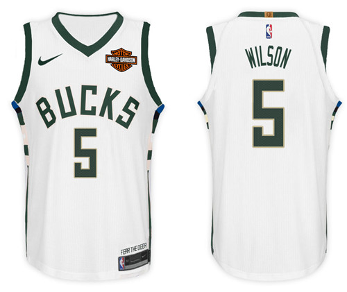 Men Bucks D.J. Wilson #5 NBA 2017 18 New Season White Jersey