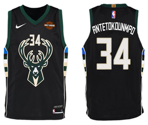 Men Bucks Giannis Antetokounmpo #34 2017 18 Statement Black Jersey