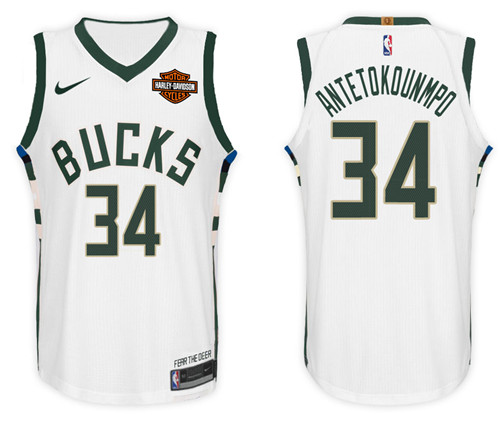 Men Bucks Giannis Antetokounmpo #34 NBA 2017 18 New Season White Jersey