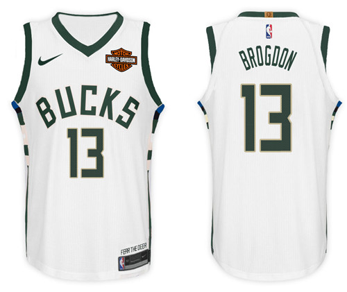 Men Bucks Malcolm Brogdon #13 NBA 2017 18 New Season White Jersey