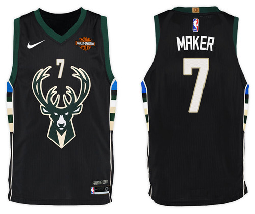 Men Bucks Thon Maker #7 2017 18 Statement Black Jersey