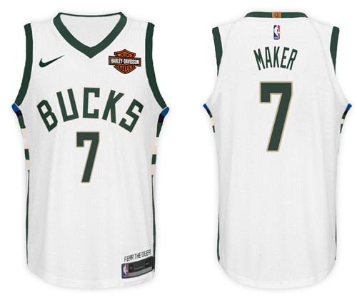 Men Bucks Thon Maker #7 NBA 2017 18 New Season White Jersey