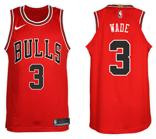 Men Bulls Dwyane Wade #3 2017 18 New Season Red Jersey