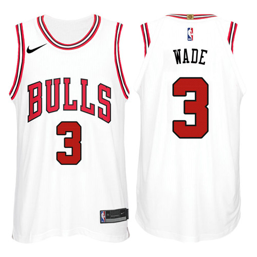 Men Bulls Dwyane Wade #3 2017 18 New Season White Jersey