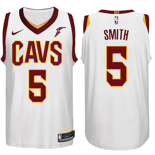 Men Cavaliers J.R. Smith #5 Performance Basketball White Jersey