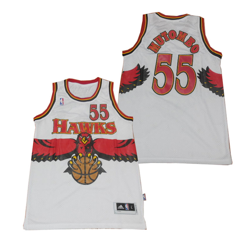 Men Hawks Dikembe Mutombo #55 Hardwood Classic White Jersey