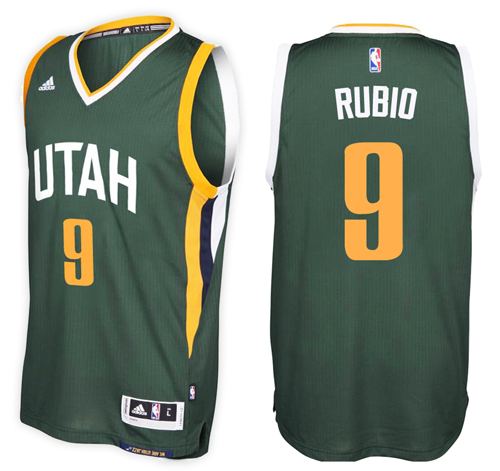 Men Jazz Ricky Rubio 9 NBA Swingman Road Green Jersey