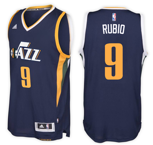 Men Jazz Ricky Rubio 9 NBA Swingman Road Navy Jersey