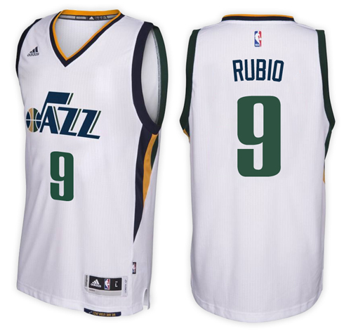 Men Jazz Ricky Rubio 9 NBA Swingman Road White Jersey