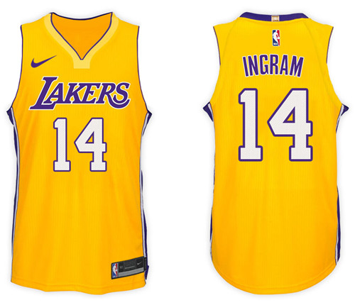 Men Lakers Brandon Ingram #14 NBA 2017 18 New Season Gold Jersey