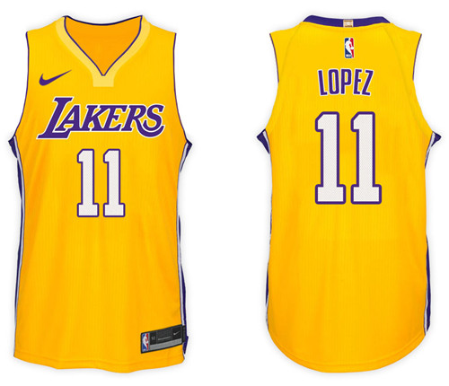 Men Lakers Brook Lopez #11 NBA 2017 18 New Season Gold Jersey